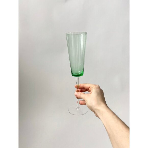 Vintage Green Tall Fluted Champagne Glass Cup - Picture 1 of 7